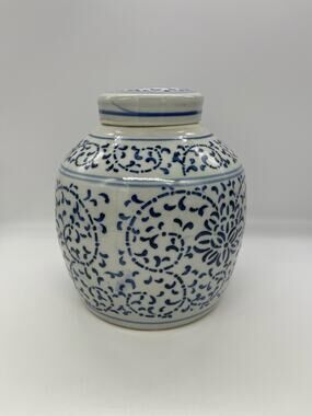Large Blue & White Ceramic Jar with Lid